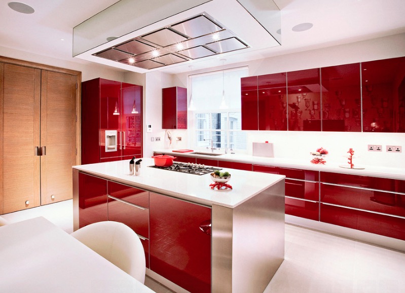 Red Glossy Kitchen Cabinets Thewowdecor