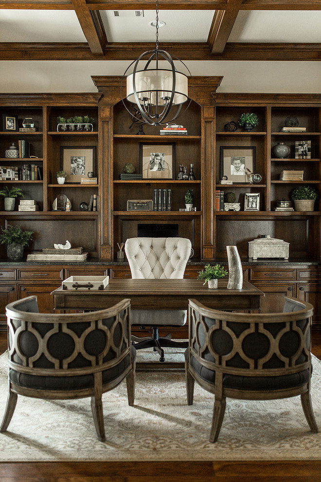 Traditional Home Office With Wooden Floor & Carpet Thewowdecor