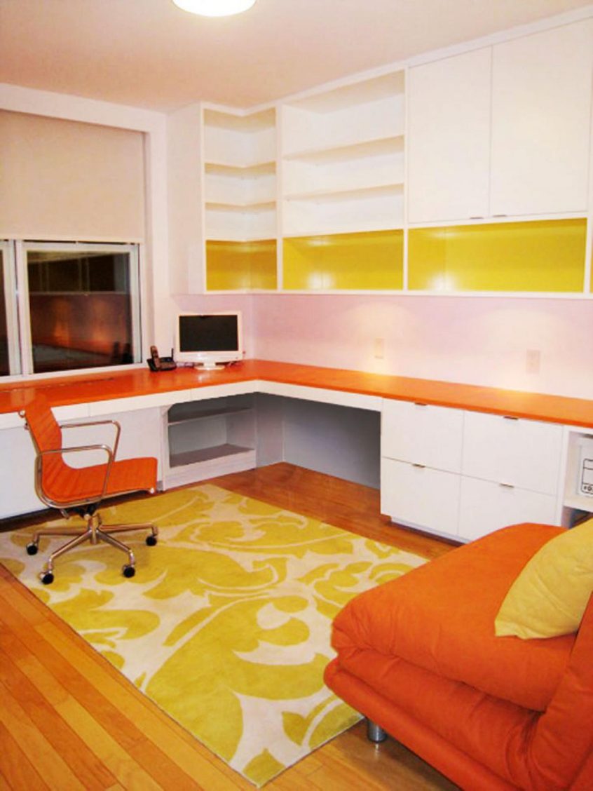 White Contemporary Home Office With Orange Furniture Thewowdecor