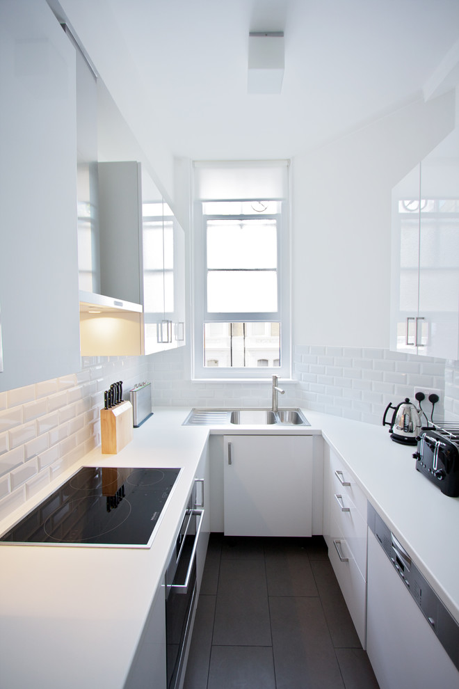 All White Contemporary Laminate Kitchen Countertop