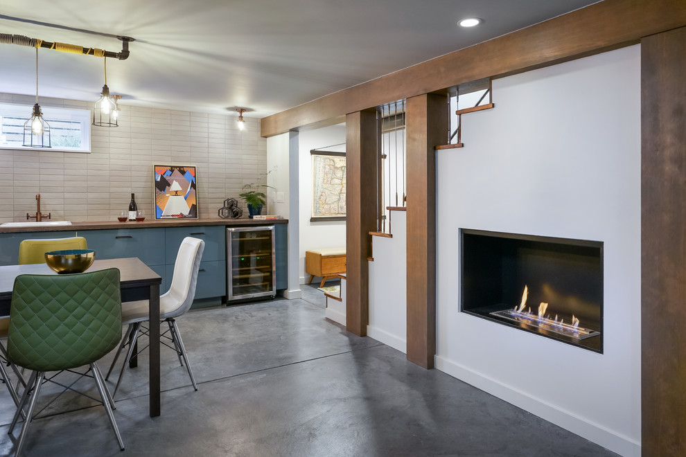 Basement Home Bar Fireplace