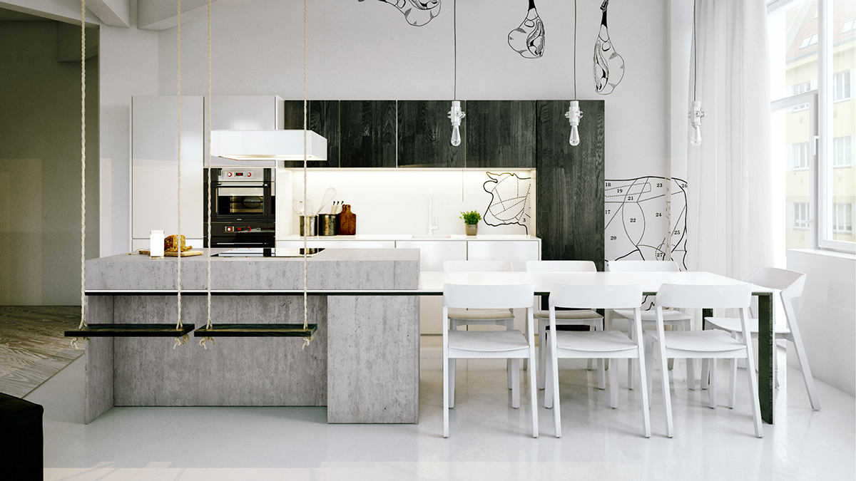 white-dining-chairs-kitchen-pendant-lighting