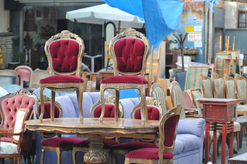 Antique Chairs on a table at flea market