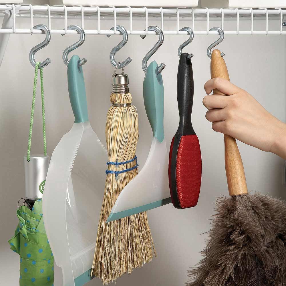 Use S-Hooks to Store Brooms, Brushes, and Mops
