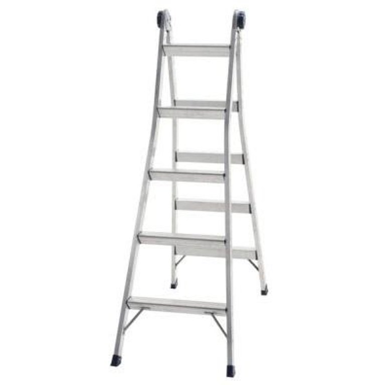 A tall ladder that has a seating option