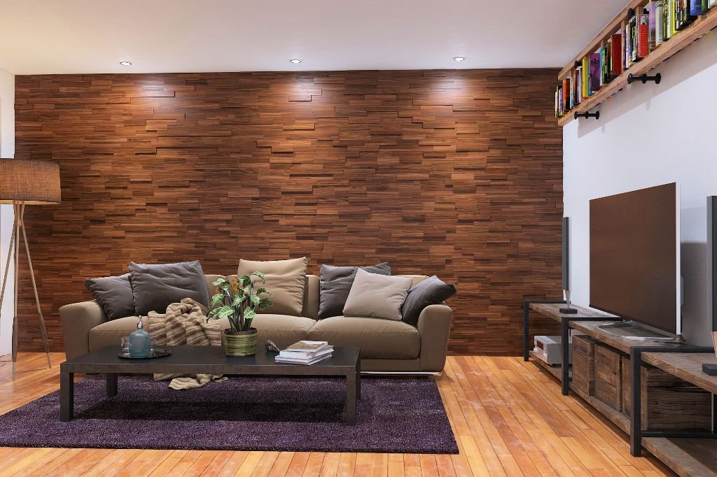 wood panel feature wall living room